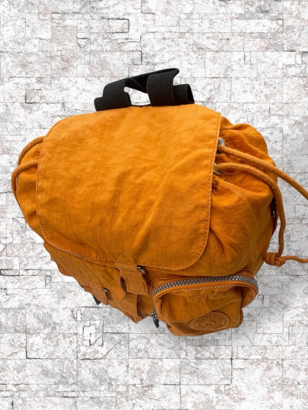 Kipling Vintage Crinkle Nylon Cargo Drawstring Mini Backpack – Orange